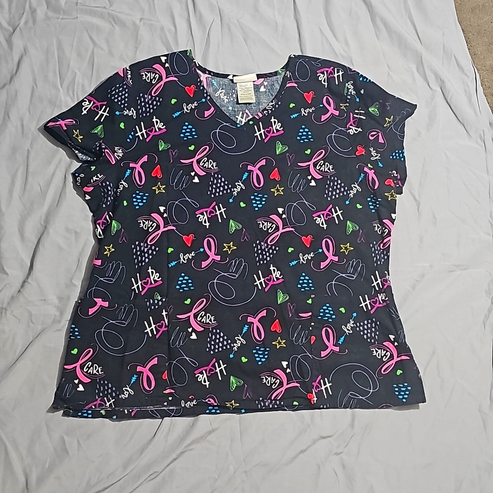 2XL Pink Ribbon awareness Scrub Top Plus sz Scrubstar Hope